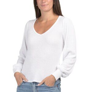 MICHAEL STARS White Made In Usa Thermal Ida Puff Sleeve Tee